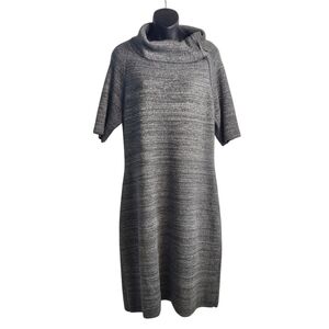 Liz Claiborne Women's Gray Silver Metallic Zipper Collar Mis Sweater Dress Sz L